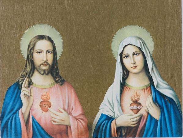 Stampa su tela applicata con Cristo e la Vergine