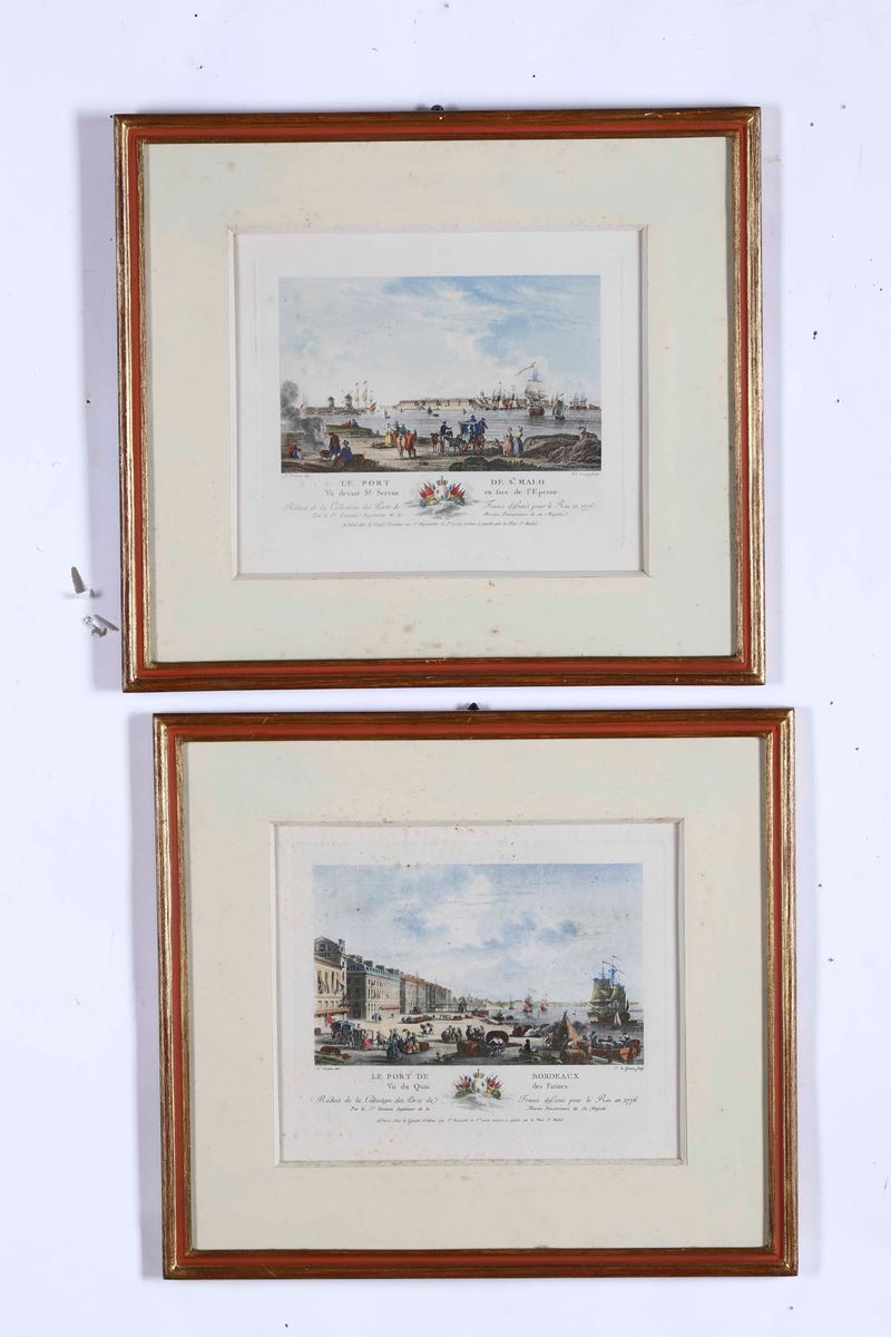 Coppia di stampe con scene di porto  - Auction Antique - Cambi Casa d'Aste