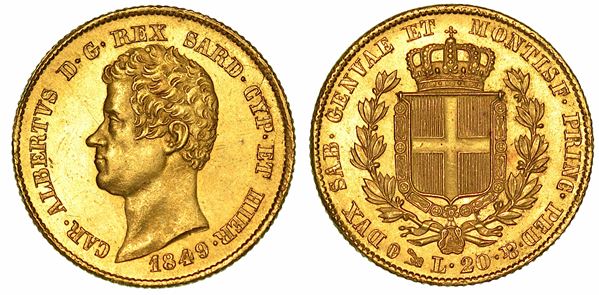 REGNO DI SARDEGNA. CARLO ALBERTO DI SAVOIA, 1831-1849. 20 Lire 1849. Genova.
