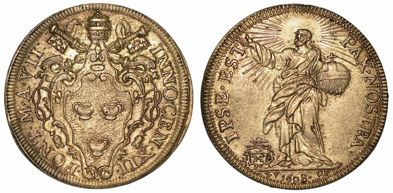 INNOCENZO XII (ANTONIO PIGNATELLI), 1691-1700. Testone 1698 A. VII. Roma.  - Auction Numismatics - I - Cambi Casa d'Aste