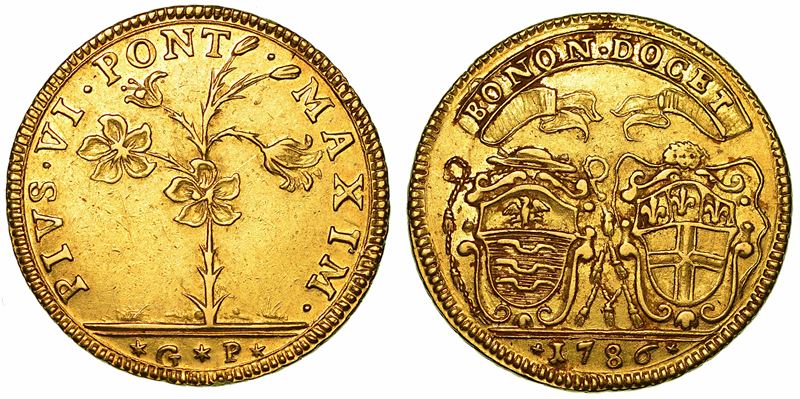 PIO VI (GIOVANNI ANGELLO BRASCHI), 1775-1799. Da 2 Doppie Romane 1786. Bologna.  - Auction Numismatics - I - Cambi Casa d'Aste