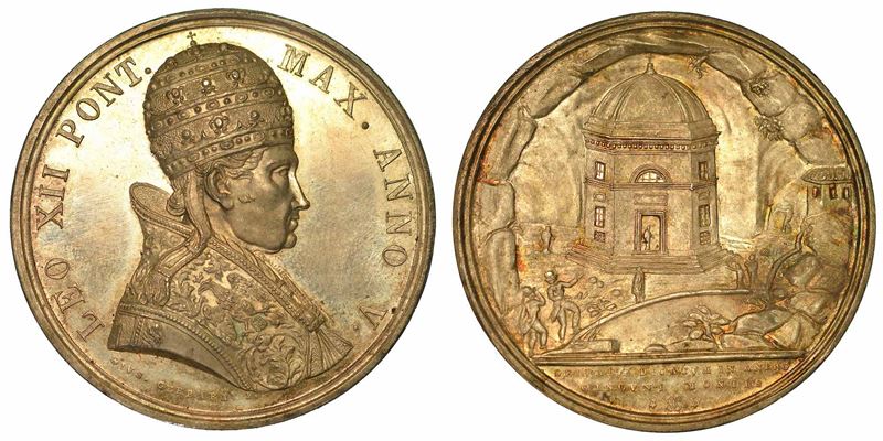 LEONE XII (ANNIBALE SERMATTEI DELLA GENGA), 1823-1829. Medaglia in argento 1828/A. V.  - Auction Numismatics - I - Cambi Casa d'Aste
