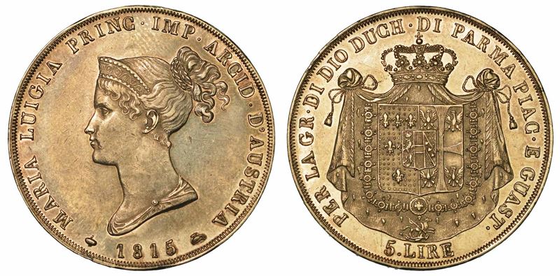 PARMA. MARIA LUIGIA D'AUSTRIA, 1815-1847. 5 Lire 1815.  - Auction Numismatics - I - Cambi Casa d'Aste
