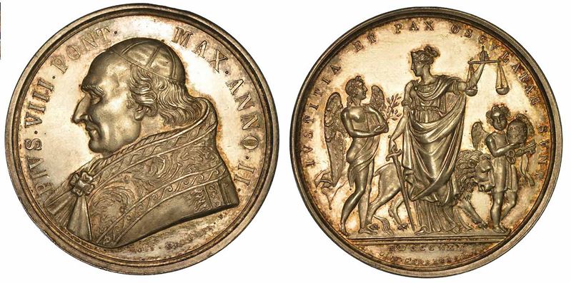 PIO VIII (FRANCESCO SAVERIO CASTIGLIONI), 1829-1830. Medaglia in argento 1830/A. II.  - Auction Numismatics - I - Cambi Casa d'Aste