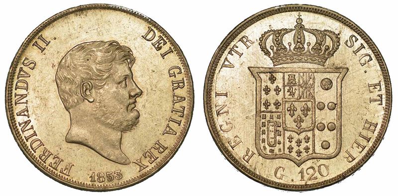 NAPOLI. FERDINANDO II di BORBONE, 1830-1859. Piastra da 120 Grana 1853.  - Auction Numismatics - I - Cambi Casa d'Aste