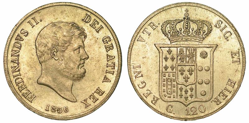 NAPOLI. FERDINANDO II di BORBONE, 1830-1859. Piastra da 120 Grana 1856.  - Auction Numismatics - I - Cambi Casa d'Aste