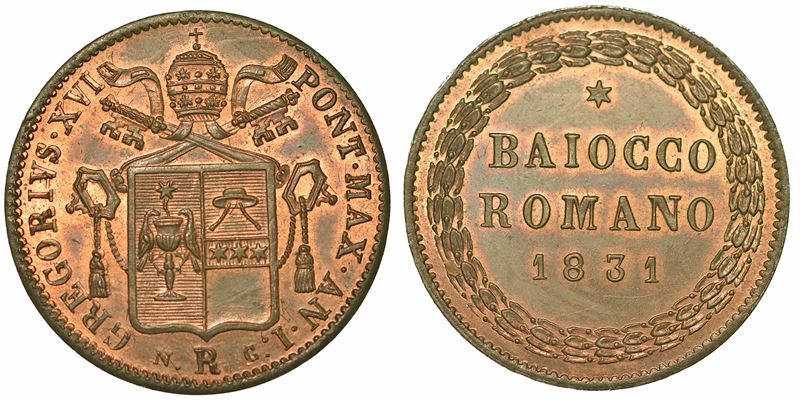 GREGORIO XVI (BARTOLOMEO ALBERTO CAPPELLARI), 1831-1846. Baiocco romano 1831. Roma.  - Auction Numismatics - I - Cambi Casa d'Aste