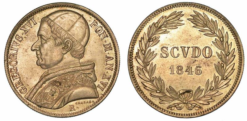 GREGORIO XVI (BARTOLOMEO ALBERTO CAPPELLARI), 1831-1846. Scudo 1846/A. XVI. Roma.  - Asta Numismatica - I - Cambi Casa d'Aste