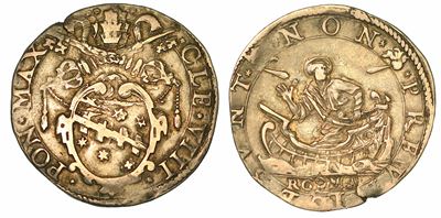 Clemente VIII (ippolito Aldobrandini), 1592-1605. Testone. Roma.