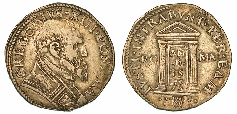 GREGORIO XIII (UGO BONCOMPAGNI), 1572-1585. Testone 1575. Anno Santo.  - Asta Numismatica - I - Cambi Casa d'Aste