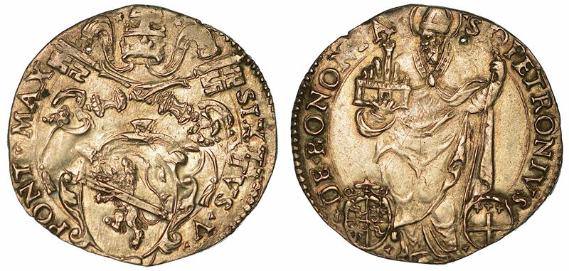 SISTO V (FELICE PERETTI), 1585-1590. Giulio. Bologna.  - Auction Numismatics - I - Cambi Casa d'Aste