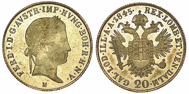 MILANO. FERDINANDO I D'ASBURGO-LORENA, 1835-1848. 20 Kreuzer 1845.  - Auction Numismatics - I - Cambi Casa d'Aste