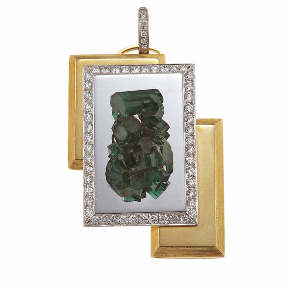 Emerald and diamond pendant. Signed R. Grassi