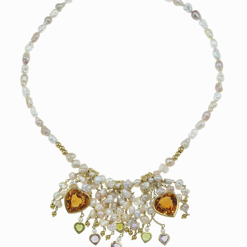 Pearls and jem-set necklace  - Auction Jewels - Cambi Casa d'Aste