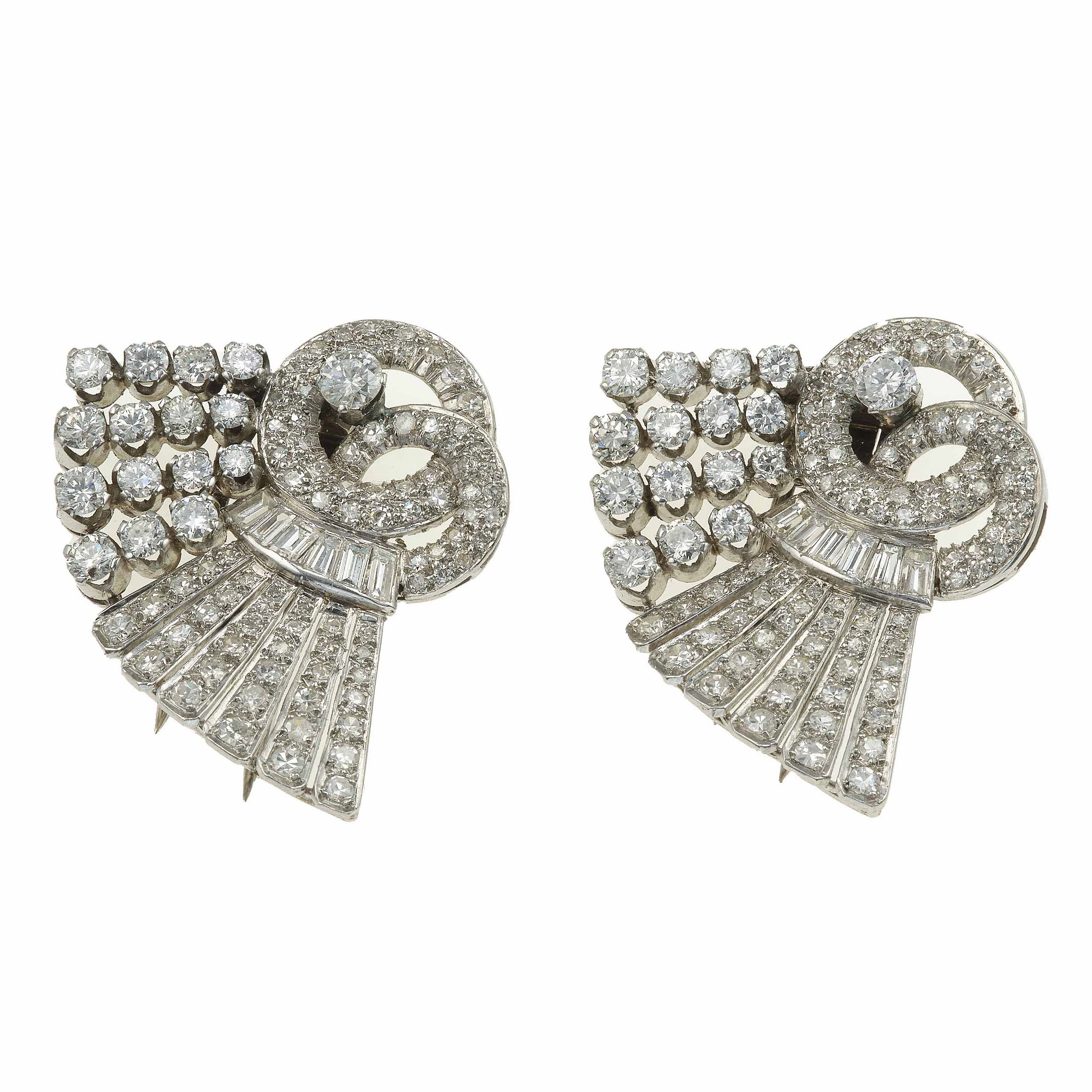 Montatura in platino, Coppia di clips con diamanti