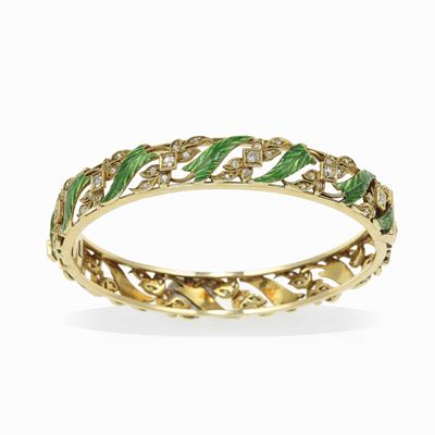 Bracciale Rigido con Smalto e Diamanti