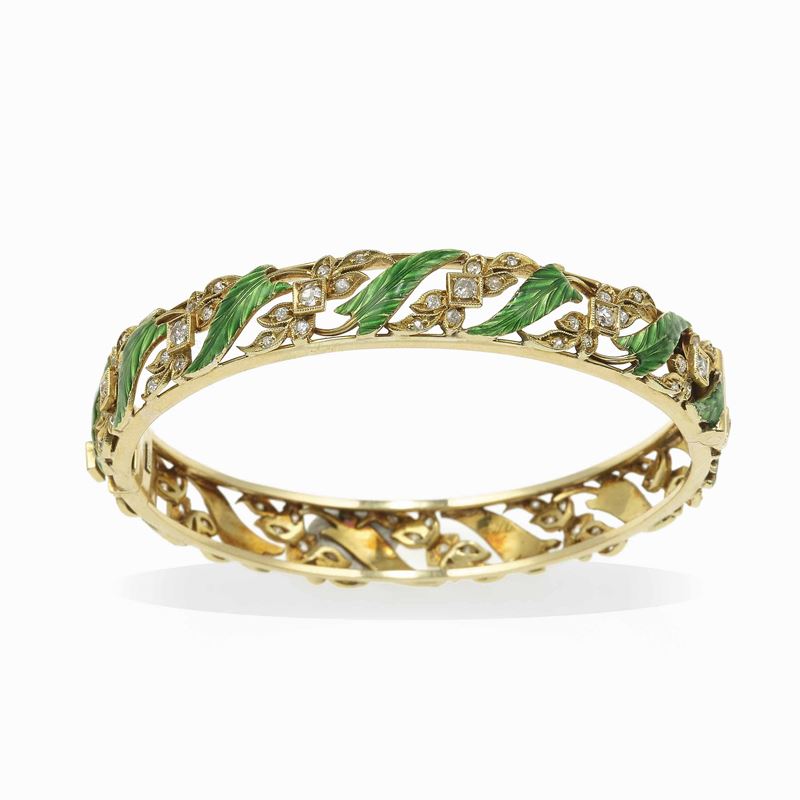 Enamel, diamond and gold bangle  - Auction Jewels - Cambi Casa d'Aste