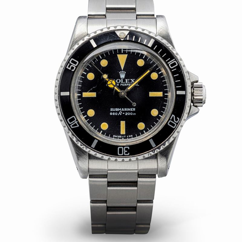 Rolex : Submariner 5513 in acciaio con quadrante nero pallettoni, movimento automatico, ghiera girevole e bracciale Oyster con chiusura Fliplock  - Asta Orologi da Polso - Cambi Casa d'Aste