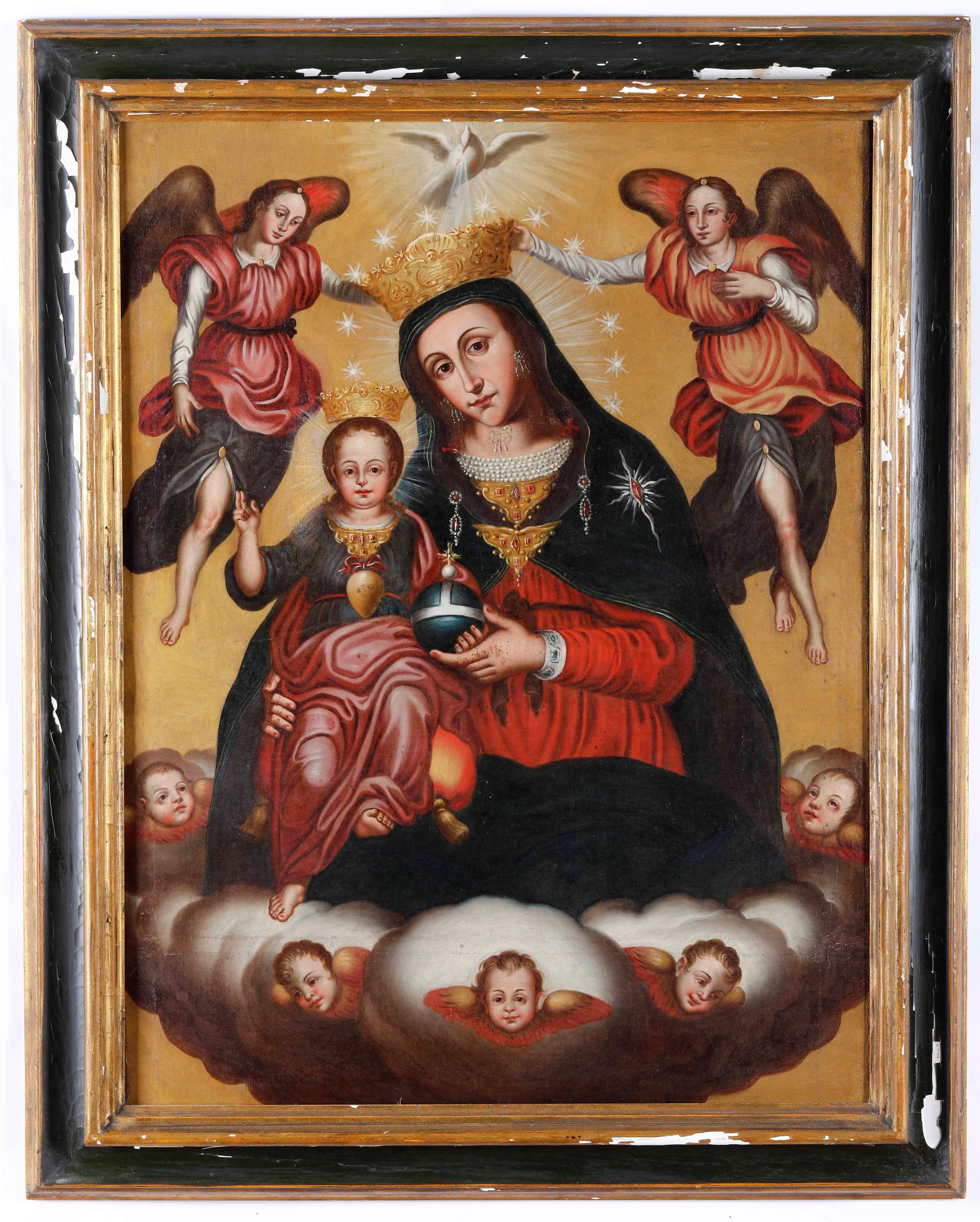 Scuola del Sud America del XIX Secolo Madonna con Bambino e Angeli