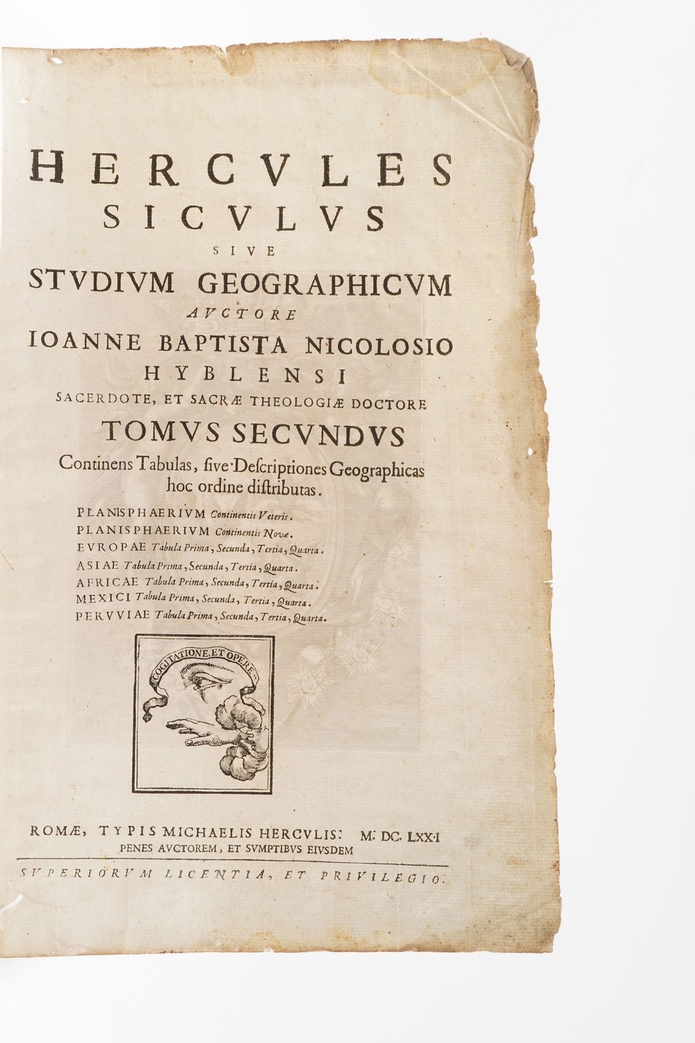 Nicolosi Giovanni Battista Hercules Siculus Sive Studium Geograficum Auctore Ioanne Baptista Nico...