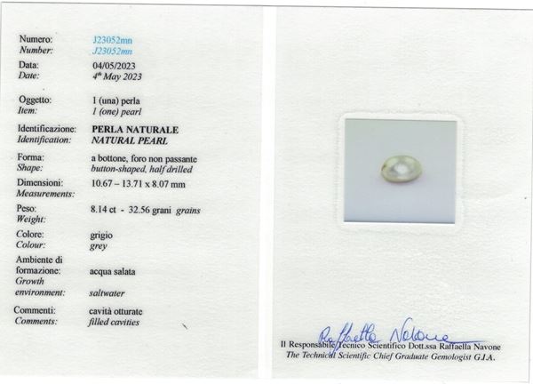 Natural pearl pendant. Gemmological Report R.A.G. Torino n. J23052mn