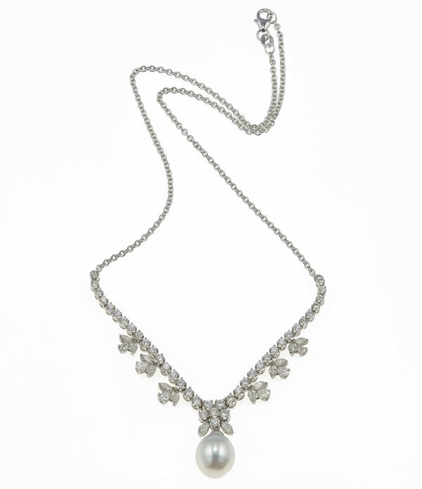 Diamond and cultured pearl necklace