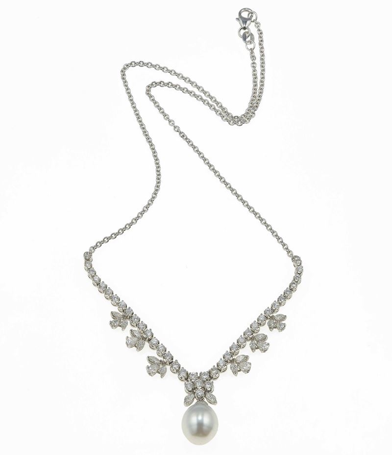 Diamond and cultured pearl necklace  - Auction Fine Jewels - Cambi Casa d'Aste