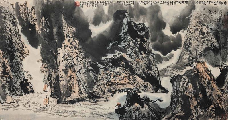 Dipinto su carta raffigurante paesaggio con personaggio e poesia, Cina, Dinastia Qing, XIX secolo  - Asta Fine Chinese Works of Art - Cambi Casa d'Aste