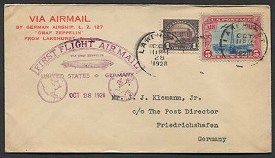 1928, “first Flight Airmail – United States – Germany”