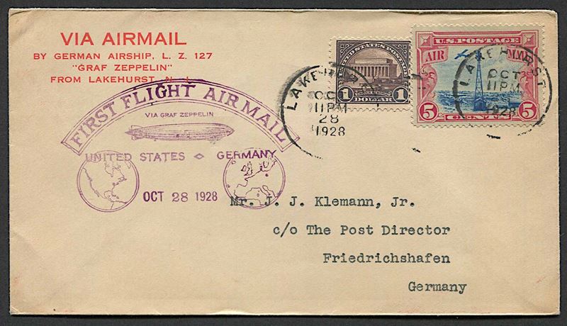 1928, “First Flight Airmail – United States – Germany”  - Auction Postal History and Philately - Cambi Casa d'Aste