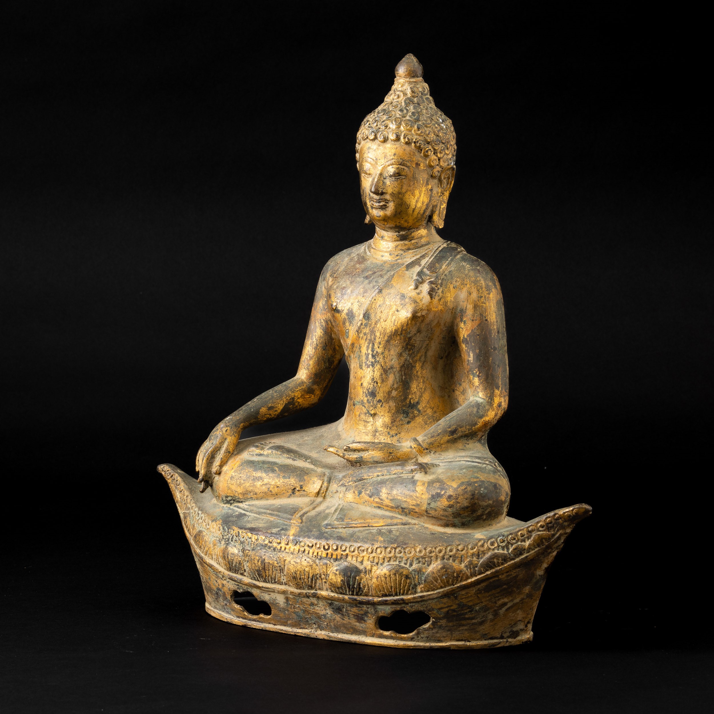 Buddha Sakyamuni, figura in bronzo dorato, Thailandia, XIX secolo