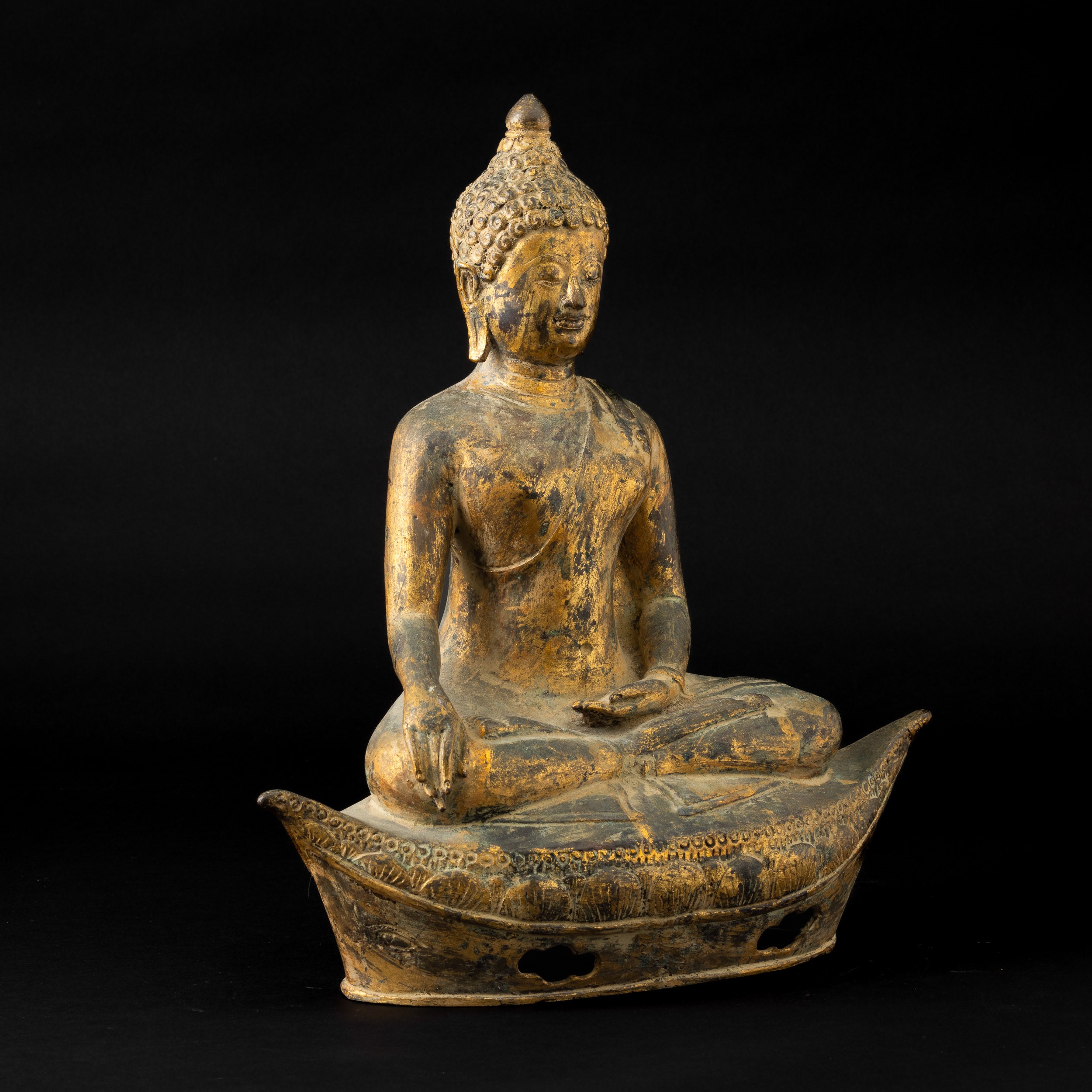 Buddha Sakyamuni, figura in bronzo dorato, Thailandia, XIX secolo