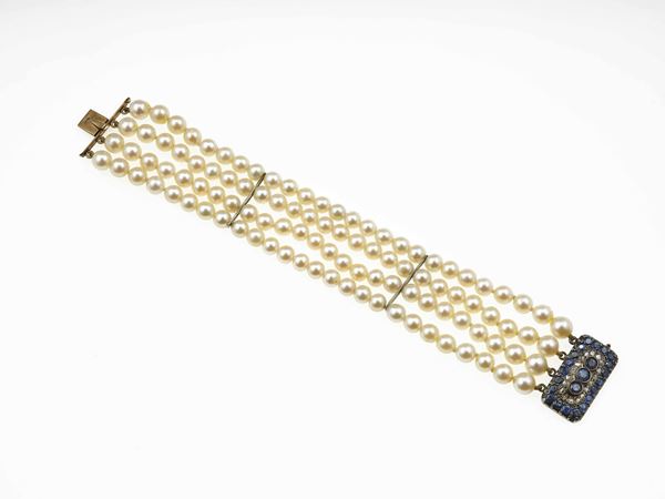 Pearls, diamonds and sapphires bracelet