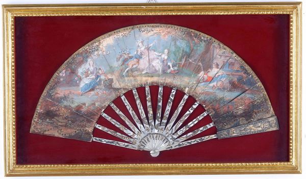 Antico ventaglio dipinto. XVIII-XIX secolo