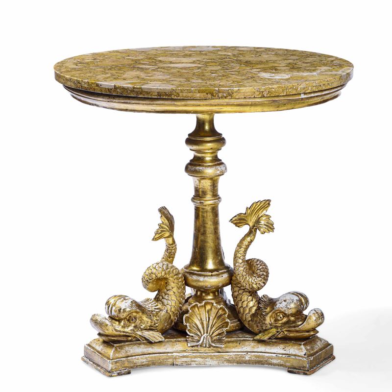 Tavolino da centro in legno intagliato e dorato. XIX secolo  - Asta Dimore Italiane - Cambi Casa d'Aste
