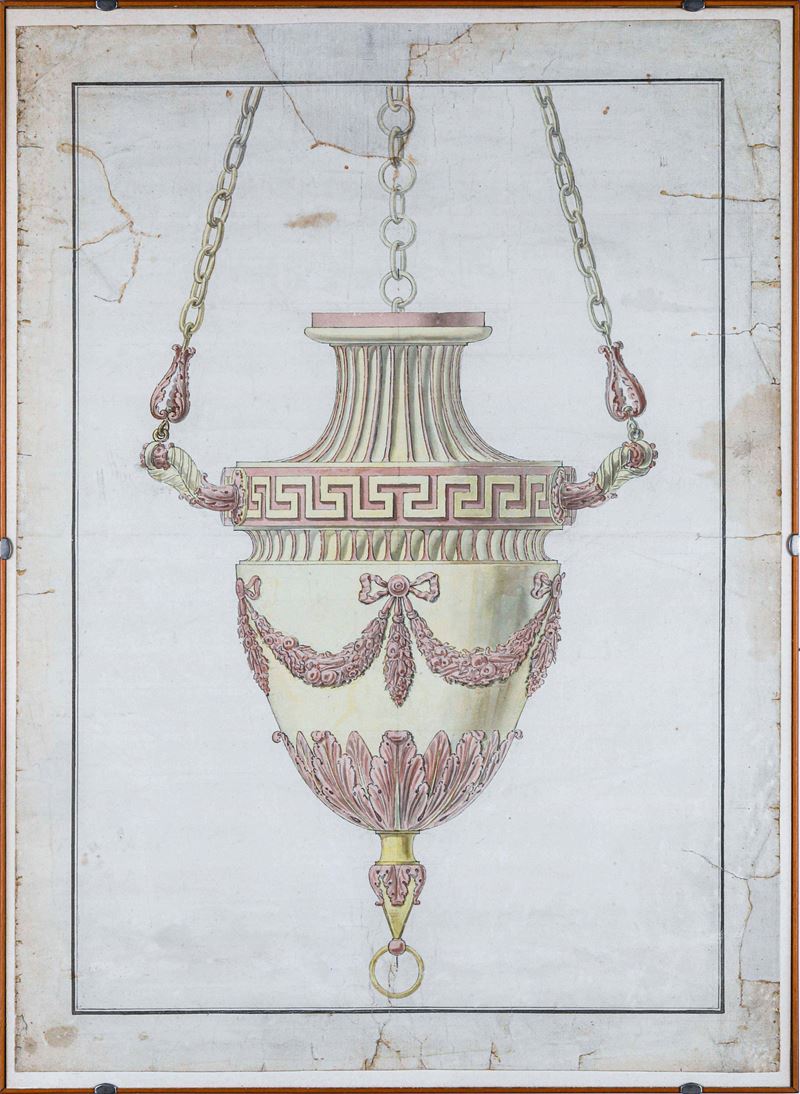 Luigi Valadier : Studio per lampada  - penna e acquerello su carta - Auction Italian Mansions - Cambi Casa d'Aste