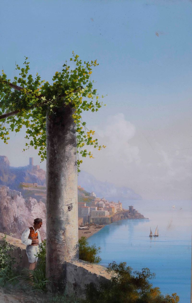 Pittore del XIX-XX secolo Veduta costiera  - gouache - Auction 19th Century Paintings - Cambi Casa d'Aste