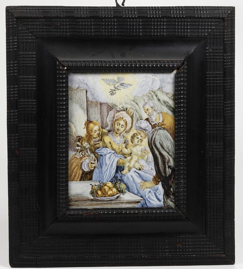 Mattonella con cornice. Castelli, XVIII o XIX secolo.  - Asta Maioliche e Porcellane - Cambi Casa d'Aste