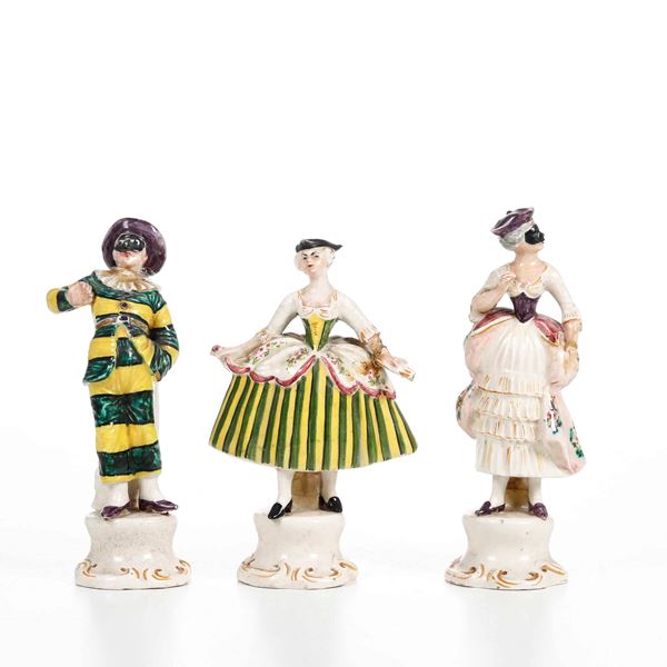 Tre figurine di personaggi della Commedia Dell’Arte. Veneto, XIX secolo.