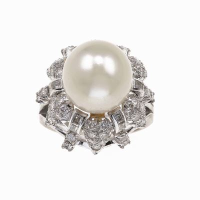 Anello con Perla e Diamanti