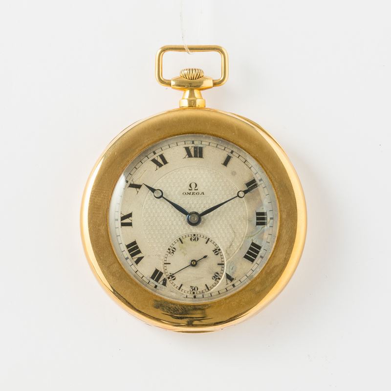 Omega Grand Prix , 1900, cassa in oro 18 kt, quadrante in metallo smaltato, movimento con scappamento ad ancora, gr 71, 43 mm di diametro  - Asta Pocket Watches - Cambi Casa d'Aste