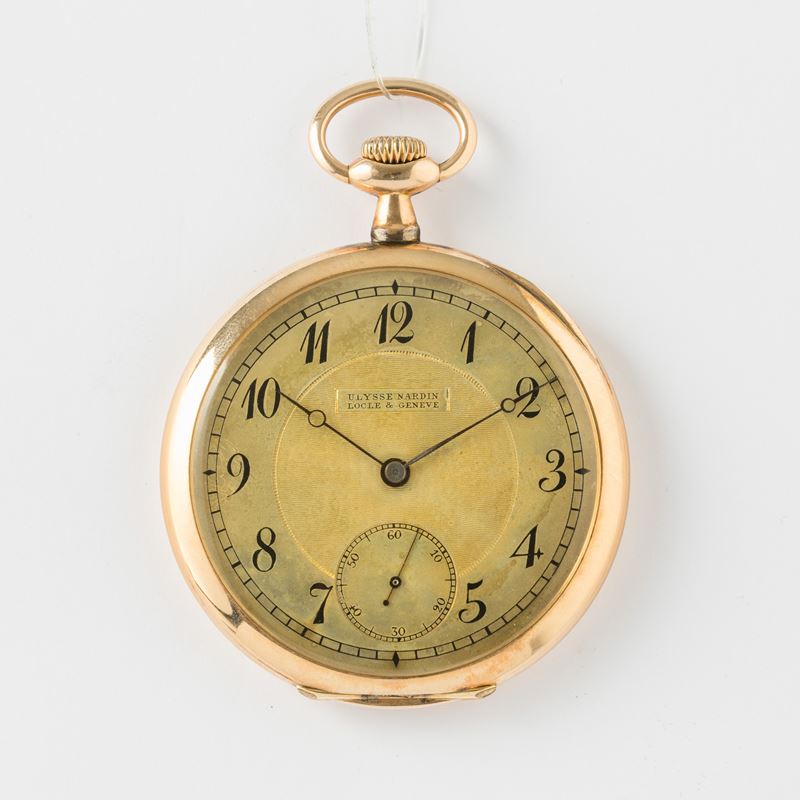 Ulisse Nardin, 1900 circa, cassa in oro rosa, 14 k, quadrante in metallo smaltato, scappamento ad ancora,49 mm, gr 62  - Auction Pocket Watches - Cambi Casa d'Aste