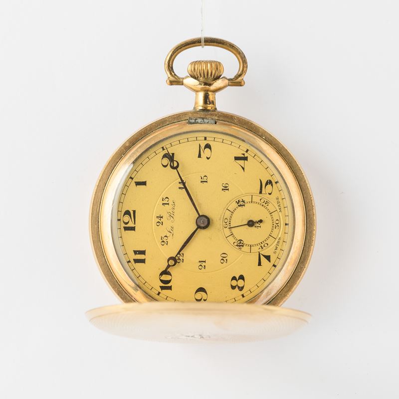 Le Birse, cassa laminata in oro, (gold filled), 1900 circa, quadrante in metallo smaltato, movimento con scappamento ad ancora, 48 mm  - Auction Pocket Watches - Cambi Casa d'Aste