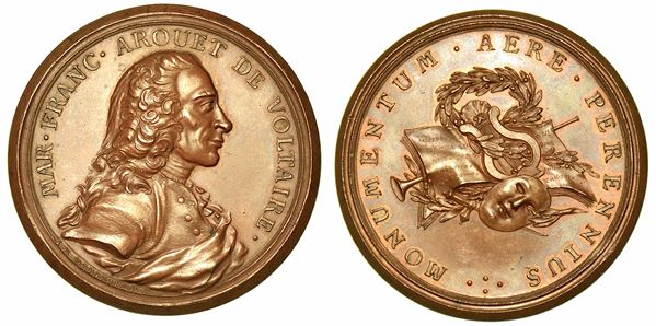 FRANCIA. FRANCOIS-MARIE AROUET DE VOLTAIRE (scrittore, storico e filosofo), 1694-1778. Medaglia in bronzo.