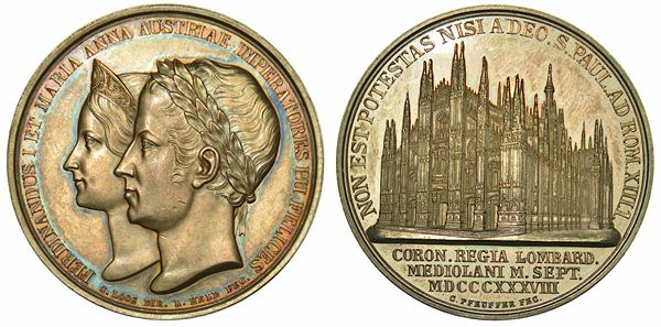MILANO. FERDINANDO I D'ASBURGO-LORENA, 1835-1848. Medaglia in argento 1838. Per l'incoronazione a re di Lombardia e Veneto a Milano.