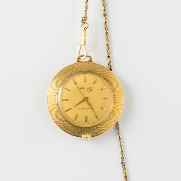 Eterna Matic orologi oda taschino dressa watch, movimento a carica automatica, cassa in oro 18 kt, 1960 circa, con catena, gr 43, 36 mm