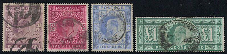 1902, Great Britain, 2 s., 6 d., 5 s., 10 s.  - Asta Storia Postale e Filatelia - Cambi Casa d'Aste