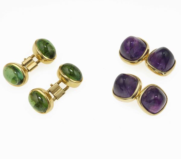 Two pairs of gem-set and gold cufflinks