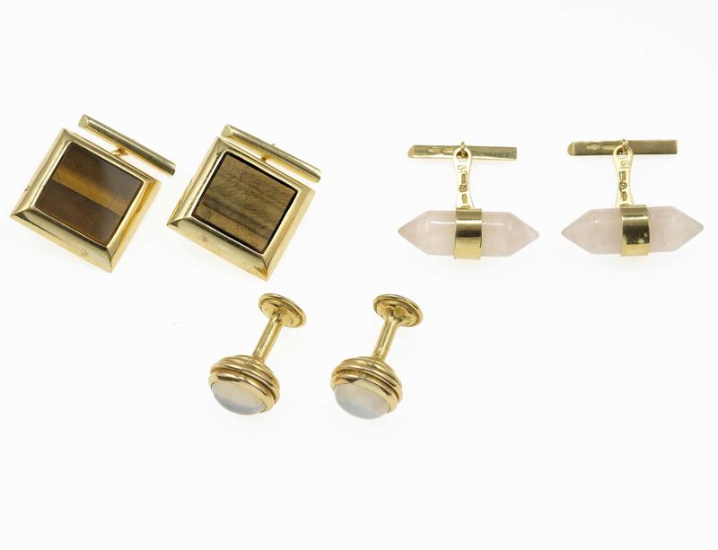 Three pairs of gold cufflinks  - Auction Fine Jewels - Cambi Casa d'Aste