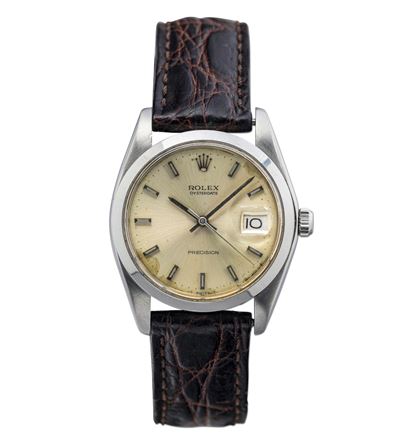 Oysterdate Precision ref. 6694, orologio da polso in acciaio con quadrante argenté Soleil e datar...
